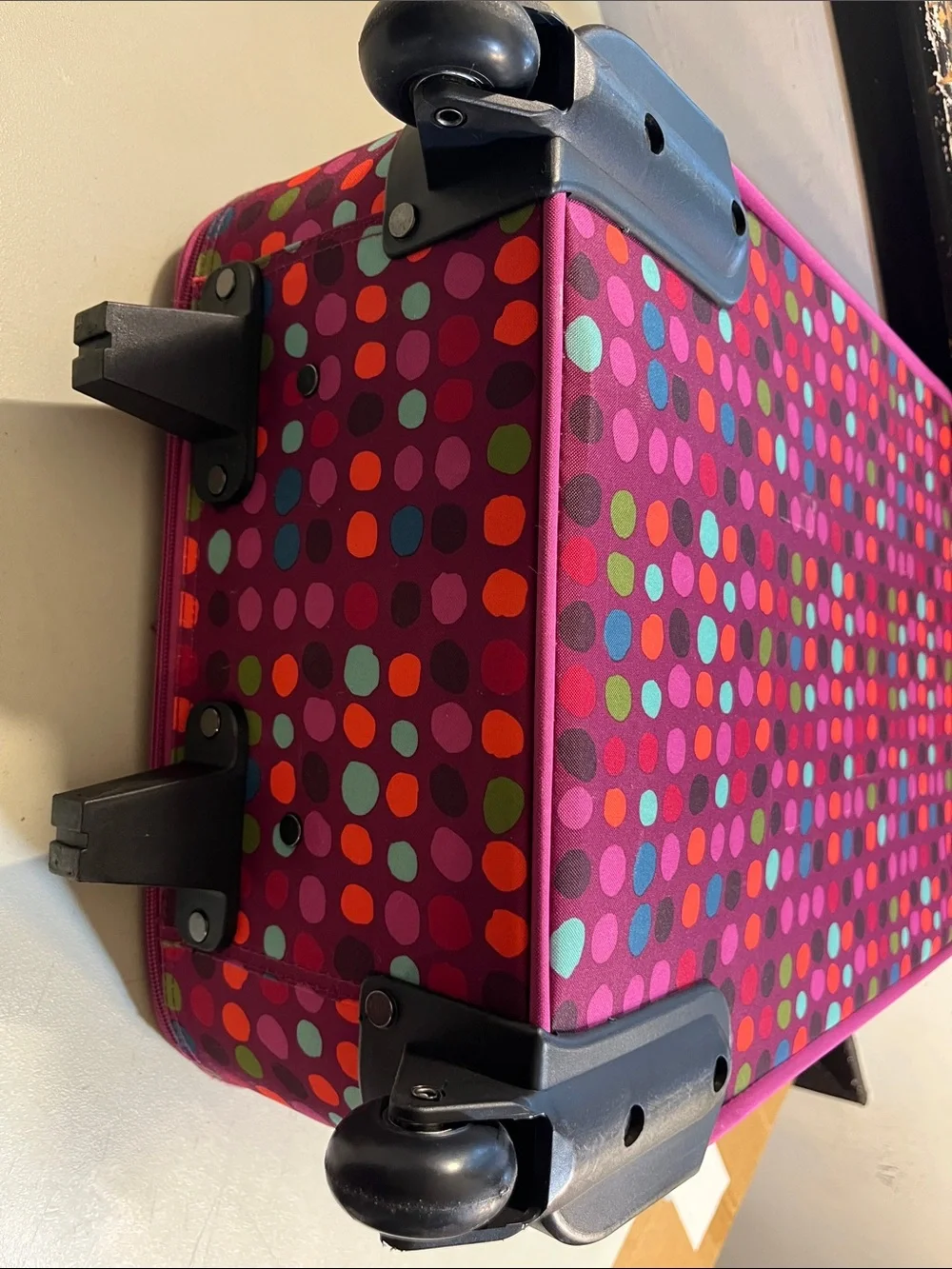 Purple Polka Dot Rolling Luggage Set - Stylish Travel Storage